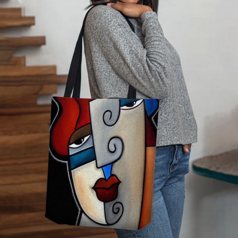 Frauen-filz-picasso-art-mehrfarbenkarikaturfiguren-druck-handtaschen-schulter-beutel-tasche