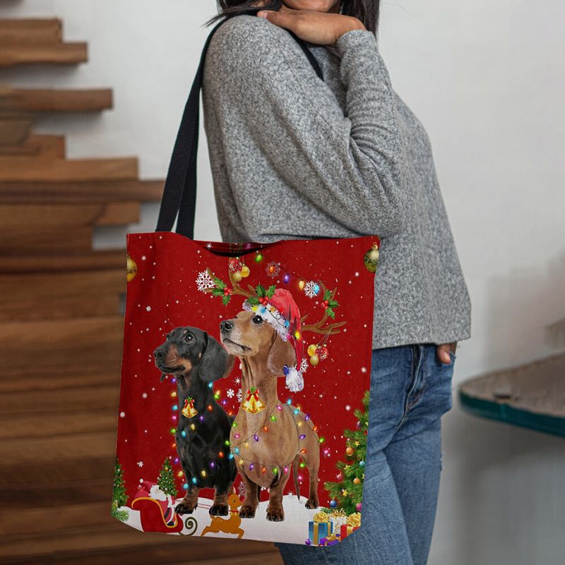 Frauen Filz Süße Festliche Weihnachten Cartoon Hunde Muster Umhängetasche Handtasche Tote