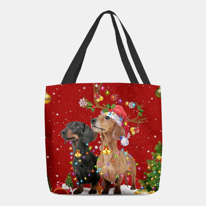 Frauen Filz Süße Festliche Weihnachten Cartoon Hunde Muster Umhängetasche Handtasche Tote