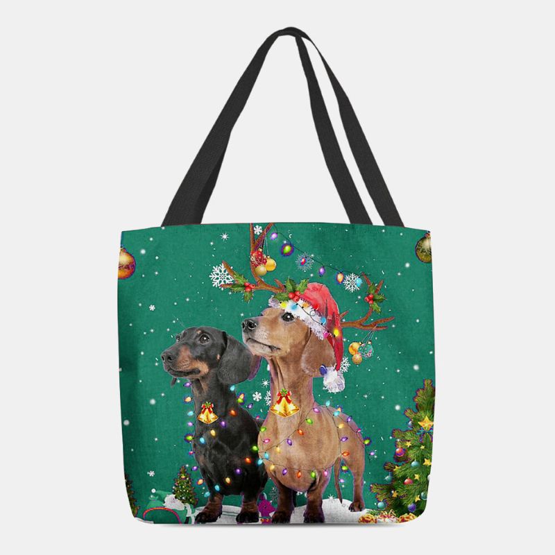 Frauen Filz Süße Festliche Weihnachten Cartoon Hunde Muster Umhängetasche Handtasche Tote