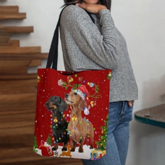 Frauen Filz Süße Festliche Weihnachten Cartoon Hunde Muster Umhängetasche Handtasche Tote