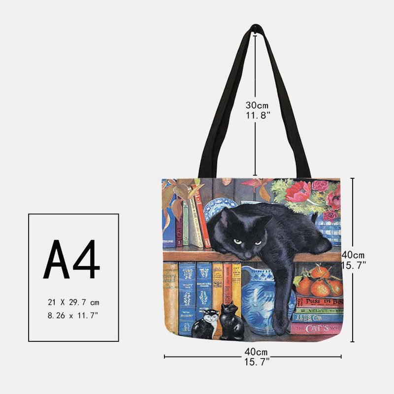 Frauen Filz Süße Katze Bücherregal Literarische Werke Muster Umhängetasche Handtasche Tote