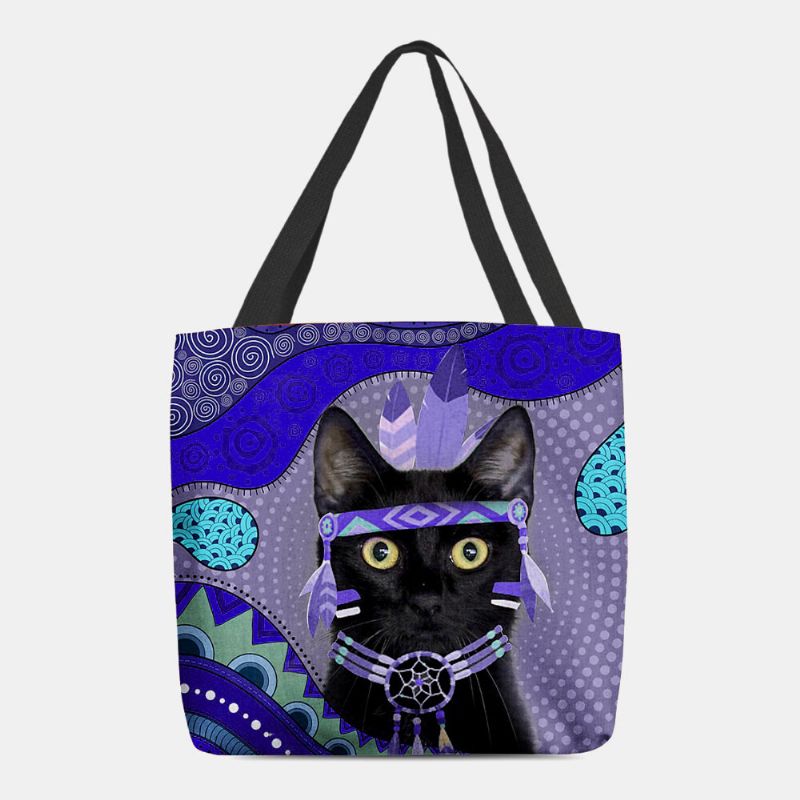 Frauen Fühlte Niedlichen Cartoon Ägyptischen Gekleidet Schwarze Katze Muster Umhängetasche Handtasche Tote