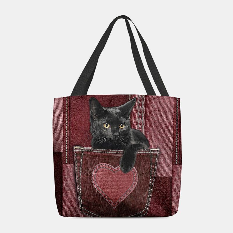 Frauen Fühlten Nette Dreidimensionale Schwarze Katze 3d Innerhalb Jeans-muster-schulter-beutel-handtaschen-tote