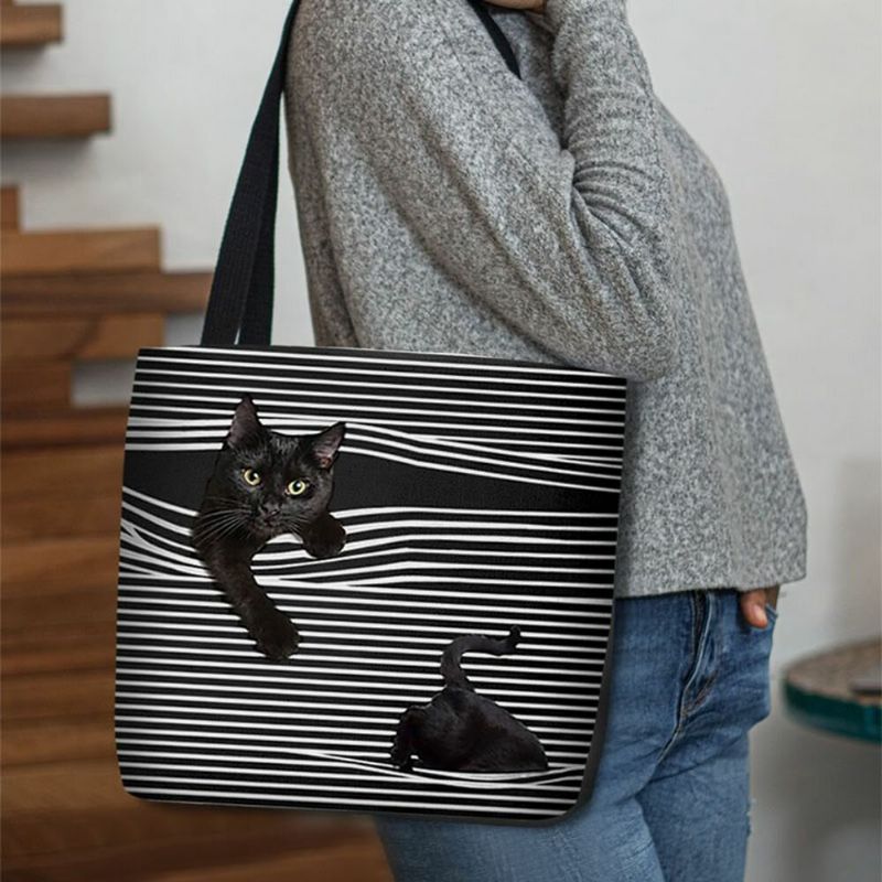 Frauen Fühlten Nettes 3d Dreidimensionales Schwarzes Katzen-streifen-muster-schulter-beutel-handtaschen-tote