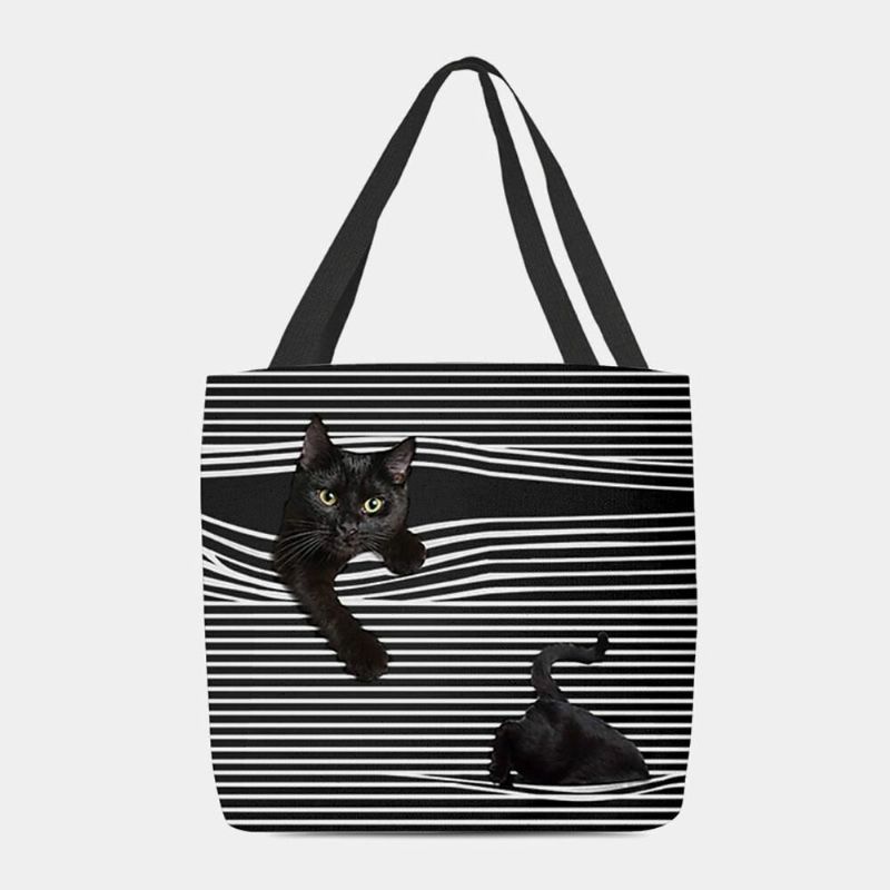 Frauen Fühlten Nettes 3d Dreidimensionales Schwarzes Katzen-streifen-muster-schulter-beutel-handtaschen-tote