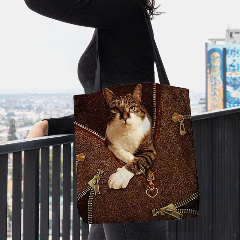 Frauen Fühlten Sich Niedlich 3d Dreidimensionale Cartoon Katze Muster Umhängetasche Handtasche Tote