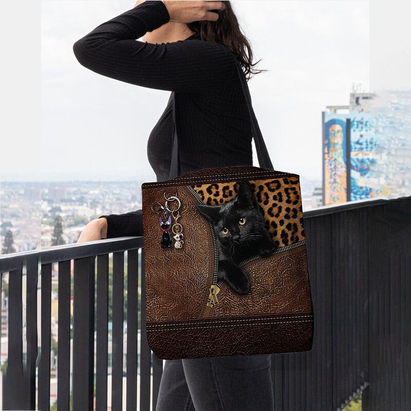 Frauen Fühlten Sich Niedlich 3d Dreidimensionale Cartoon Schwarze Katze Anhänger Muster Umhängetasche Handtasche Tote