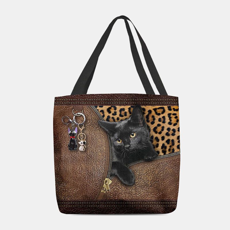 Frauen Fühlten Sich Niedlich 3d Dreidimensionale Cartoon Schwarze Katze Anhänger Muster Umhängetasche Handtasche Tote