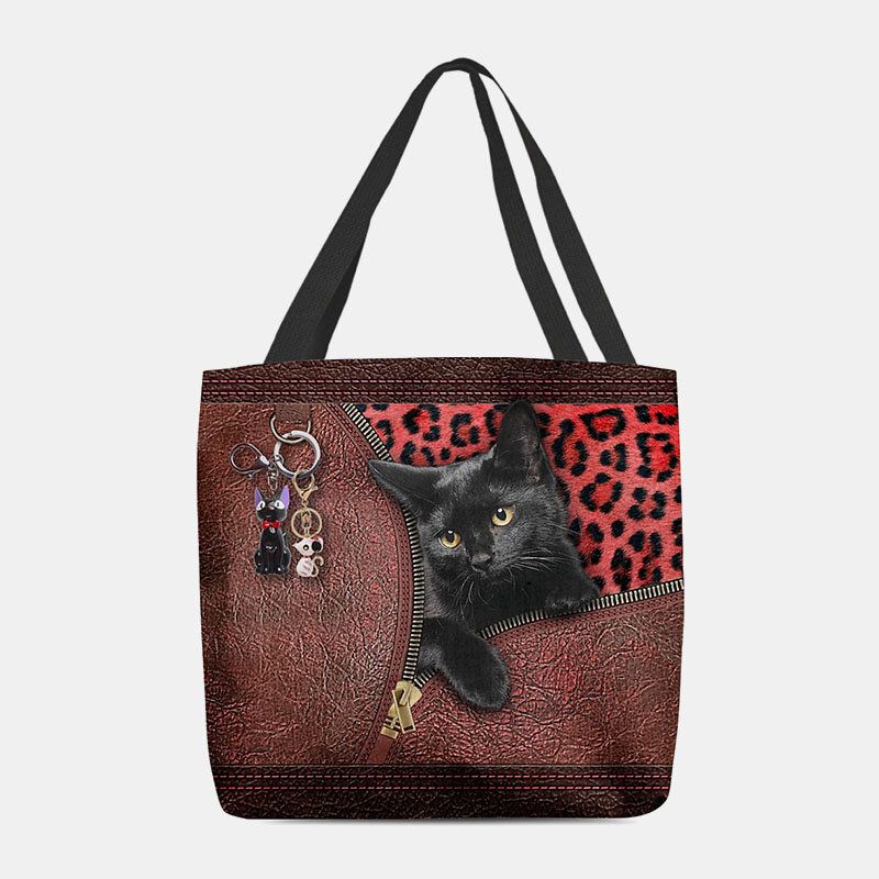 Frauen Fühlten Sich Niedlich 3d Dreidimensionale Cartoon Schwarze Katze Anhänger Muster Umhängetasche Handtasche Tote