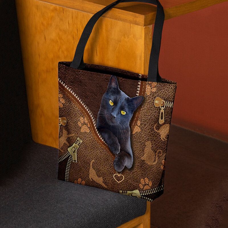 Frauen Fühlten Sich Niedlich 3d Dreidimensionale Cartoon Schwarze Katze Muster Umhängetasche Handtasche Tote