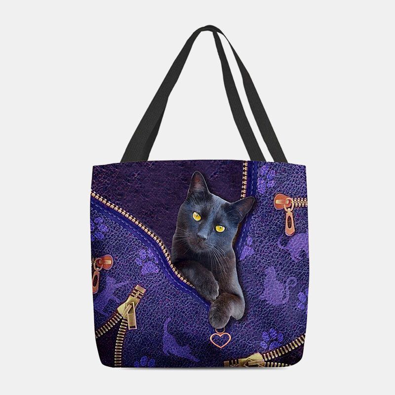 Frauen Fühlten Sich Niedlich 3d Dreidimensionale Cartoon Schwarze Katze Muster Umhängetasche Handtasche Tote