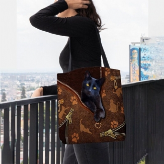 Frauen Fühlten Sich Niedlich 3d Dreidimensionale Cartoon Schwarze Katze Muster Umhängetasche Handtasche Tote