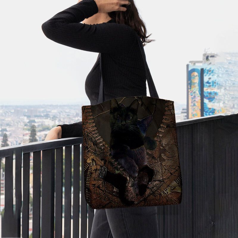 Frauen Fühlten Sich Niedlich 3d Dreidimensionale Cartoon Schwarze Katze Muster Umhängetasche Handtasche Tote