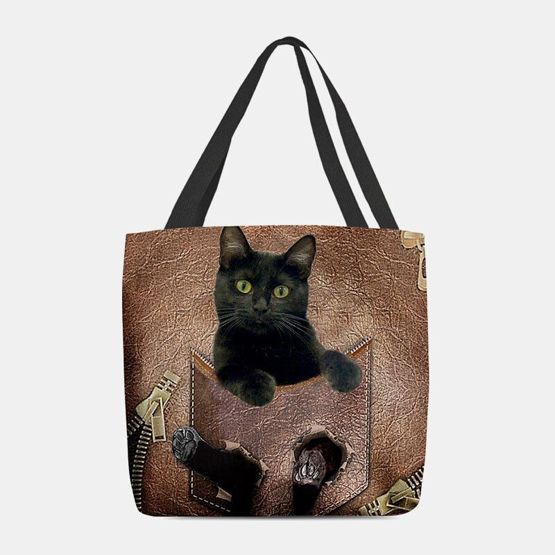 Frauen Fühlten Sich Niedlich 3d Dreidimensionale Cartoon Schwarze Katze Muster Umhängetasche Handtasche Tote