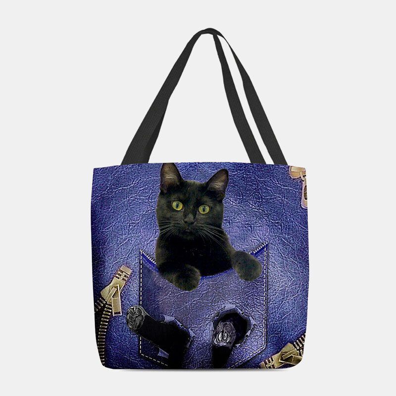 Frauen Fühlten Sich Niedlich 3d Dreidimensionale Cartoon Schwarze Katze Muster Umhängetasche Handtasche Tote