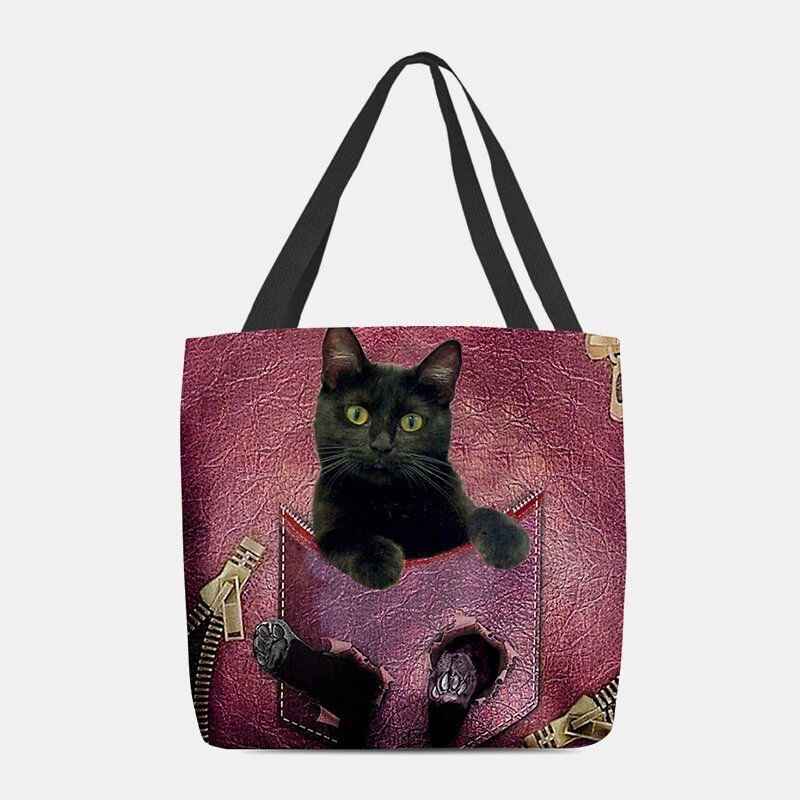 Frauen Fühlten Sich Niedlich 3d Dreidimensionale Cartoon Schwarze Katze Muster Umhängetasche Handtasche Tote