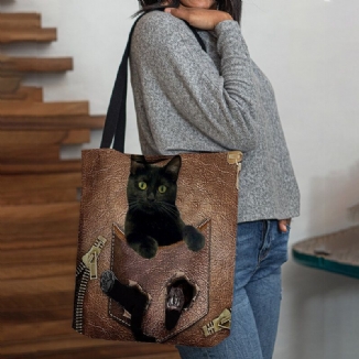 Frauen Fühlten Sich Niedlich 3d Dreidimensionale Cartoon Schwarze Katze Muster Umhängetasche Handtasche Tote