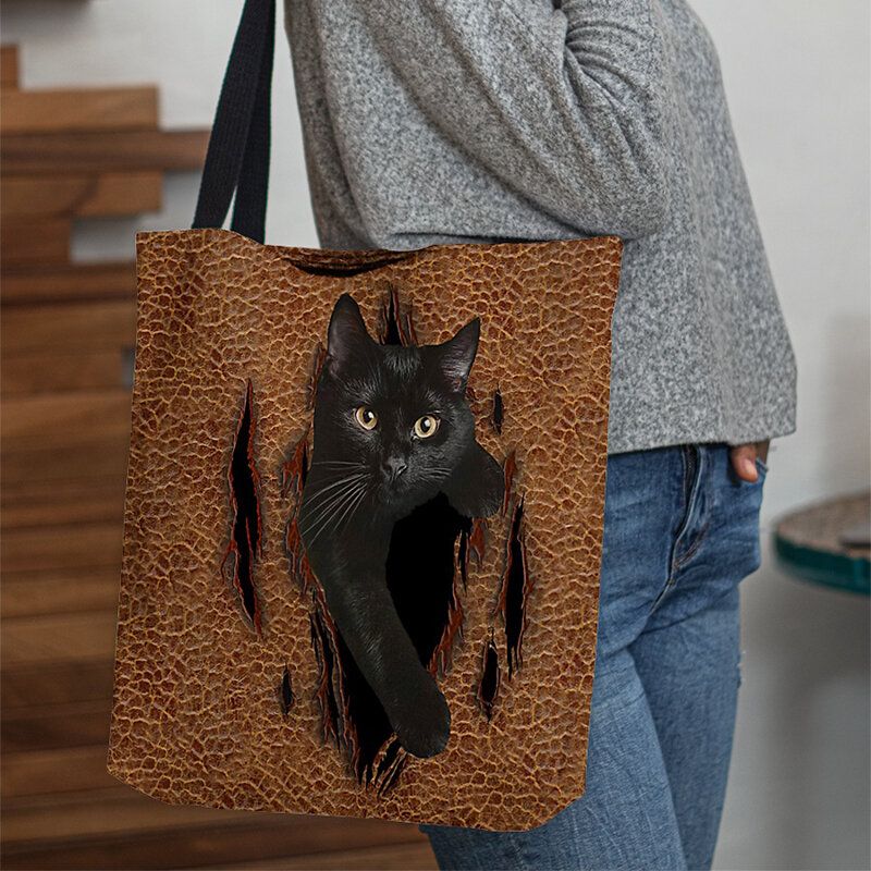 Frauen Fühlten Sich Niedlich 3d Dreidimensionale Cartoon Schwarze Katze Muster Umhängetasche Handtasche Tote