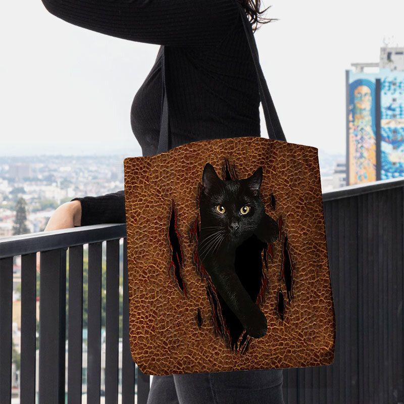 Frauen Fühlten Sich Niedlich 3d Dreidimensionale Cartoon Schwarze Katze Muster Umhängetasche Handtasche Tote