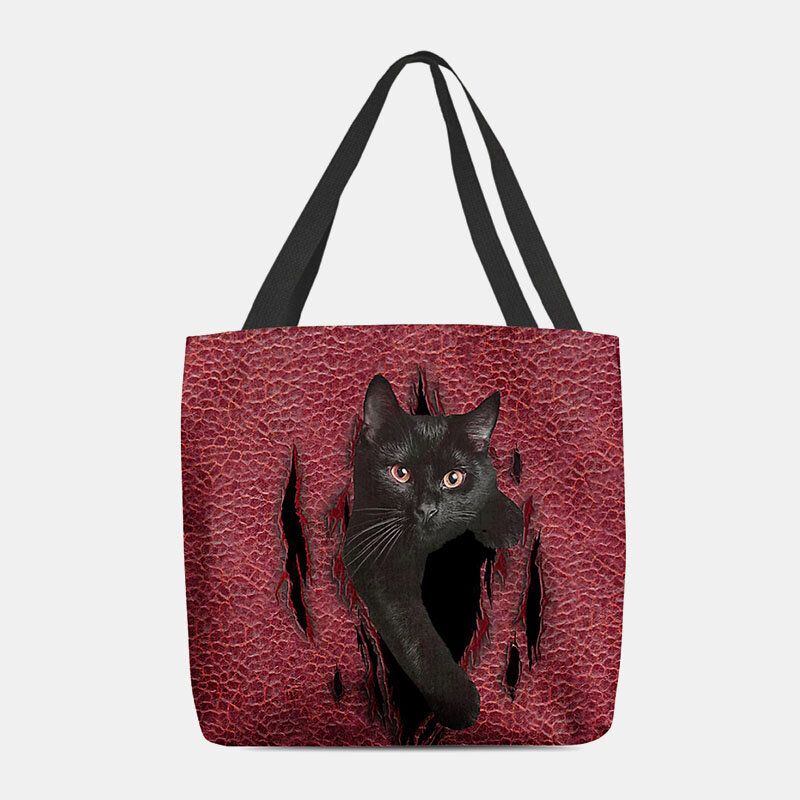 Frauen Fühlten Sich Niedlich 3d Dreidimensionale Cartoon Schwarze Katze Muster Umhängetasche Handtasche Tote