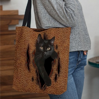 Frauen Fühlten Sich Niedlich 3d Dreidimensionale Cartoon Schwarze Katze Muster Umhängetasche Handtasche Tote