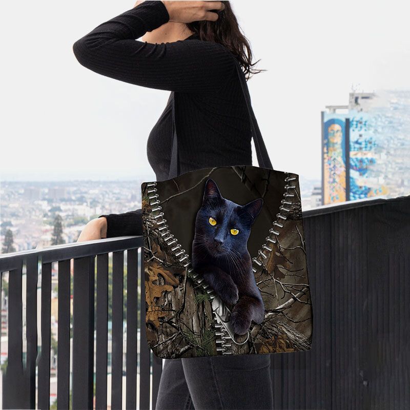 Frauen Fühlten Sich Niedlich 3d Dreidimensionale Cartoon Schwarze Katze Zweig Muster Umhängetasche Handtasche Tote