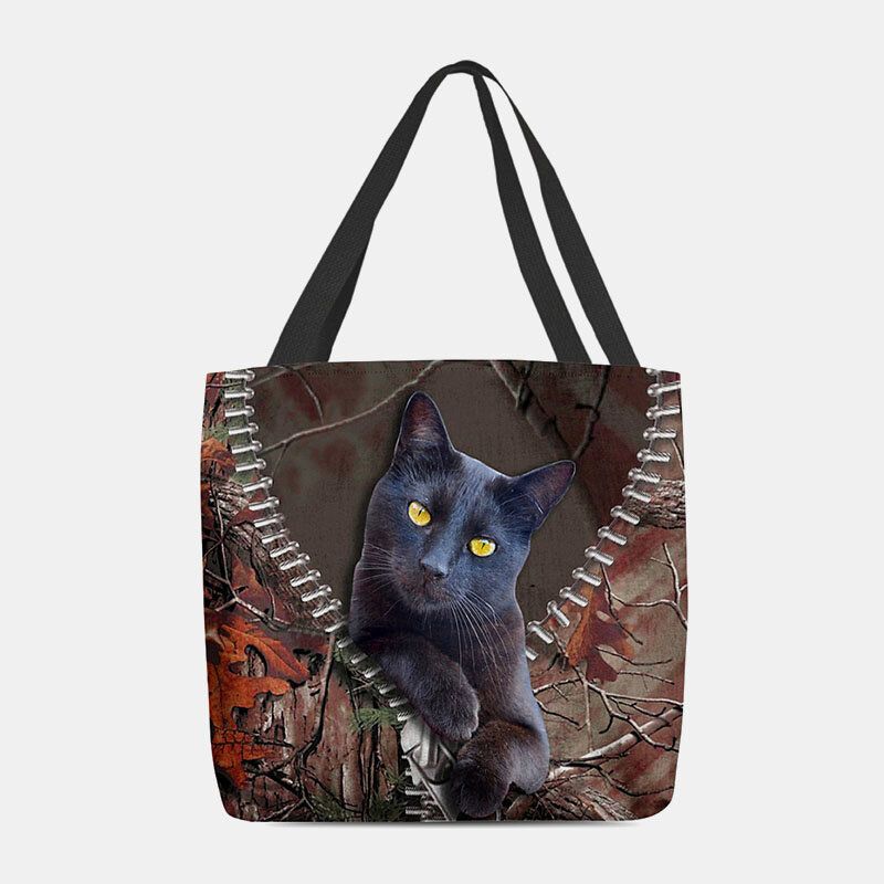 Frauen Fühlten Sich Niedlich 3d Dreidimensionale Cartoon Schwarze Katze Zweig Muster Umhängetasche Handtasche Tote