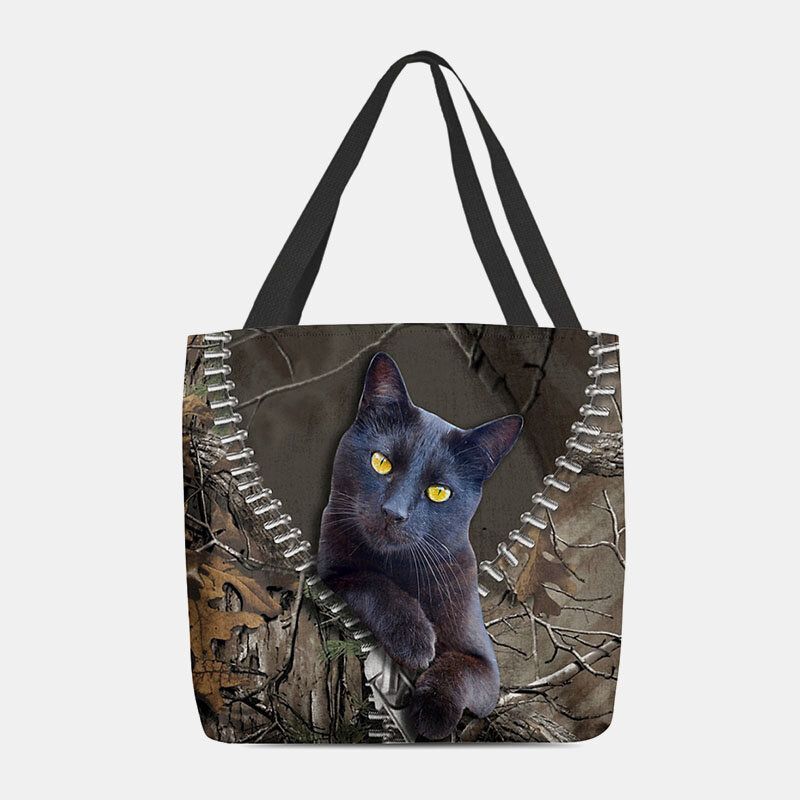 Frauen Fühlten Sich Niedlich 3d Dreidimensionale Cartoon Schwarze Katze Zweig Muster Umhängetasche Handtasche Tote