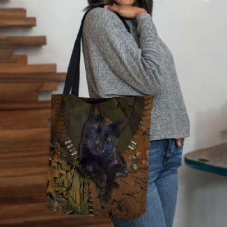 Frauen Fühlten Sich Niedlich 3d Dreidimensionale Cartoon Schwarze Katze Zweig Muster Umhängetasche Handtasche Tote