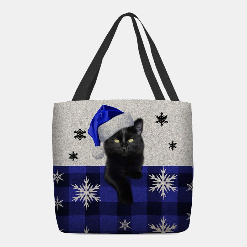 Frauen Fühlten Sich Niedlich Cartoon Festlich Weihnachten Gekleidet Katze Schneeflocke Muster Umhängetasche Handtasche Tote