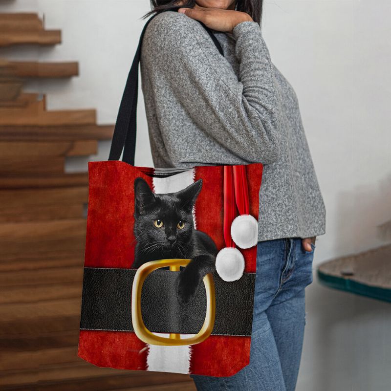 Frauen Fühlten Sich Niedlich Festlich 3d Cartoon Weihnachten Schwarze Katze Muster Umhängetasche Handtasche Tote