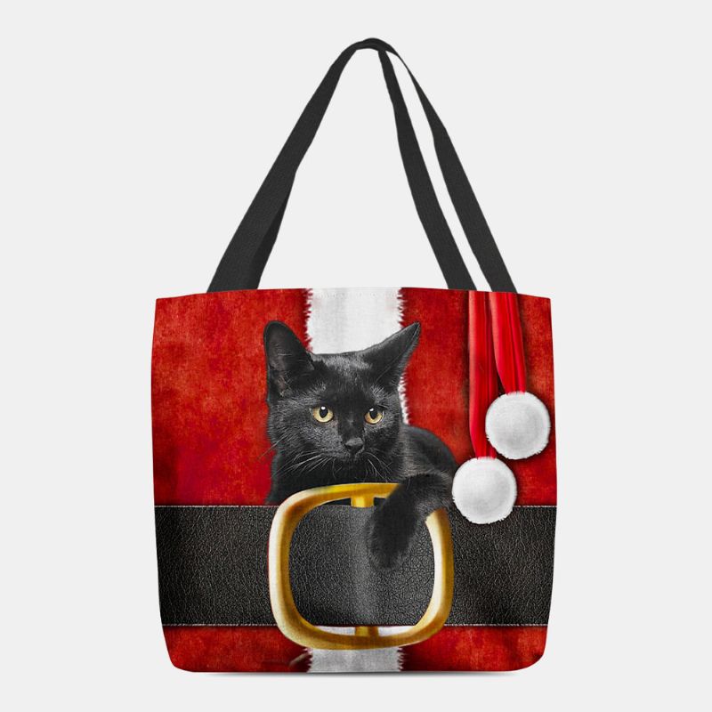 Frauen Fühlten Sich Niedlich Festlich 3d Cartoon Weihnachten Schwarze Katze Muster Umhängetasche Handtasche Tote