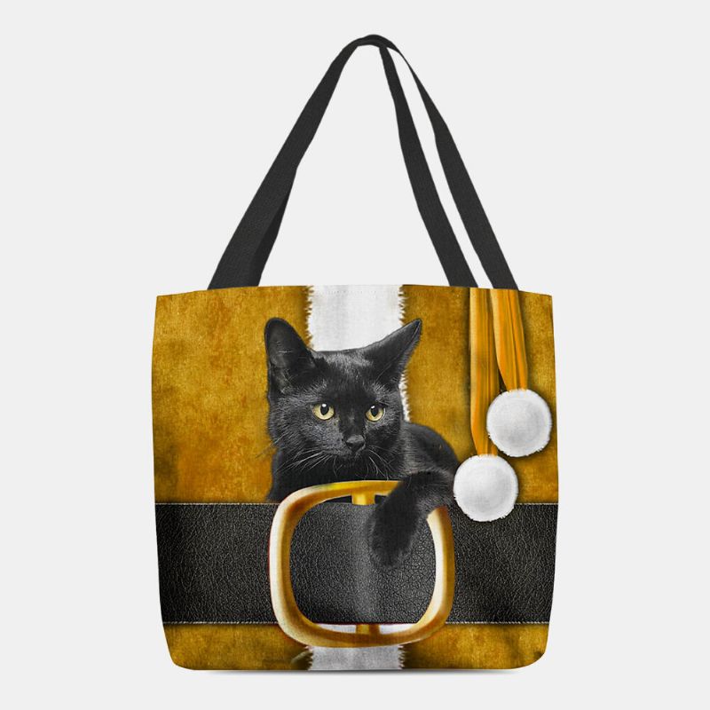 Frauen Fühlten Sich Niedlich Festlich 3d Cartoon Weihnachten Schwarze Katze Muster Umhängetasche Handtasche Tote