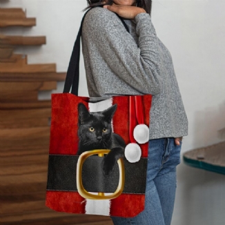 Frauen Fühlten Sich Niedlich Festlich 3d Cartoon Weihnachten Schwarze Katze Muster Umhängetasche Handtasche Tote