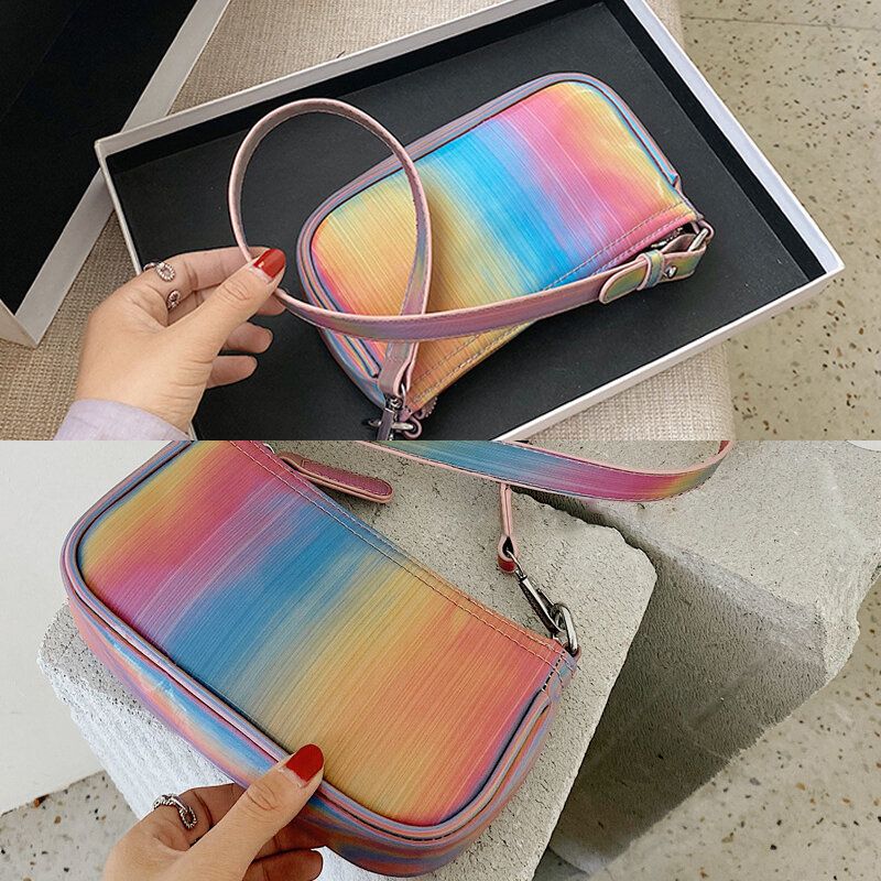 Frauen-kontrast-farben-regenbogen-kreativer Beiläufiger Tote-schulter-beutel-handtasche