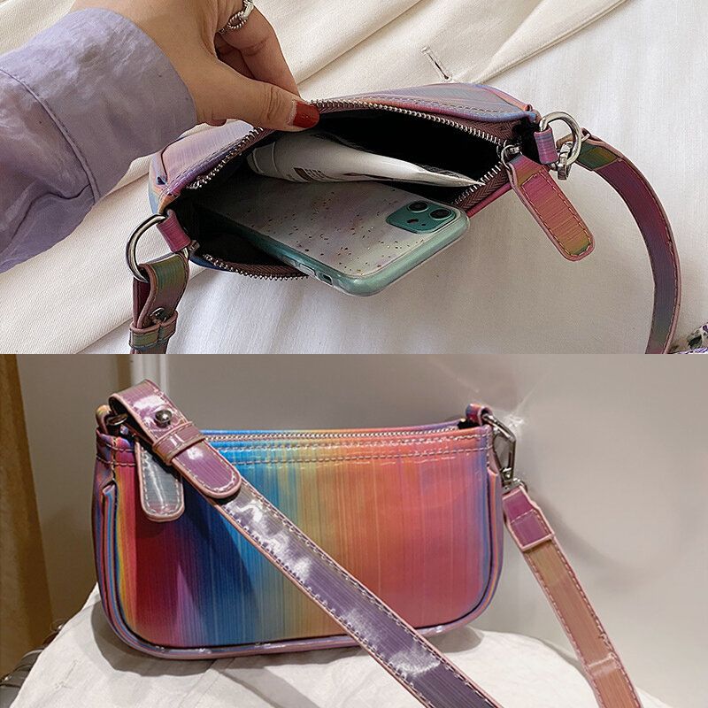 Frauen-kontrast-farben-regenbogen-kreativer Beiläufiger Tote-schulter-beutel-handtasche