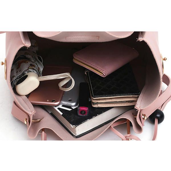 Frauen Kunstleder Dreiteiliges Set Quaste Handtasche Umhängetasche Clutch Bag