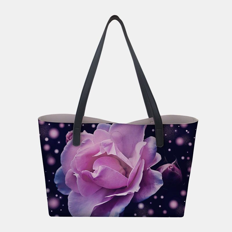 Frauen-kunstleder-große Kapazitäts-blumenkatzen-schmetterlings-drucken-beiläufige Nette Handtaschen-schulter-beutel-beutel-tasche