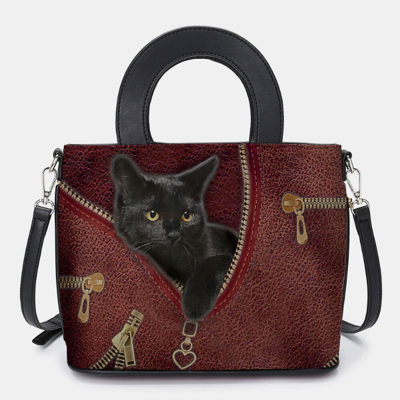 Frauen-kunstleder-karikatur-schwarze Katzen-muster Multi-carry-handtasche Umhängetasche Umhängetasche