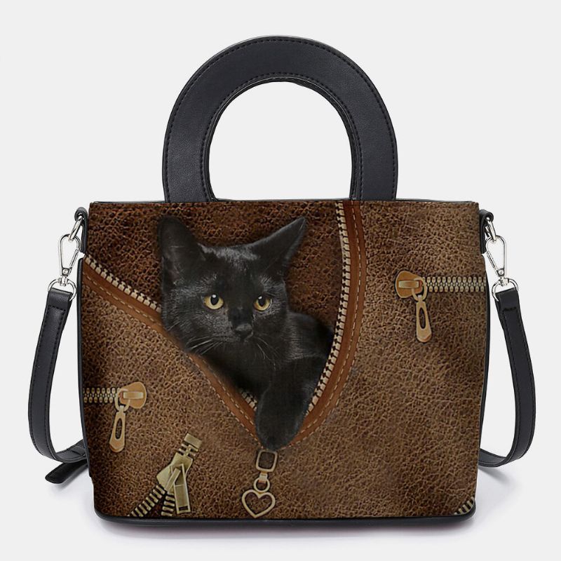 Frauen-kunstleder-karikatur-schwarze Katzen-muster Multi-carry-handtasche Umhängetasche Umhängetasche