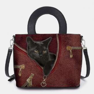 Frauen-kunstleder-karikatur-schwarze Katzen-muster Multi-carry-handtasche Umhängetasche Umhängetasche