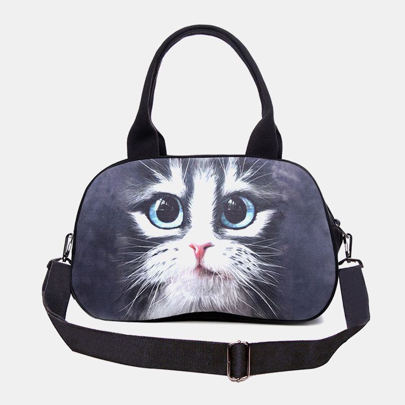 Frauen Leinwand 3d Dreidimensionale Süße Katze Tierdruck Casual Cartoon Handtasche Umhängetasche Satchel Bag