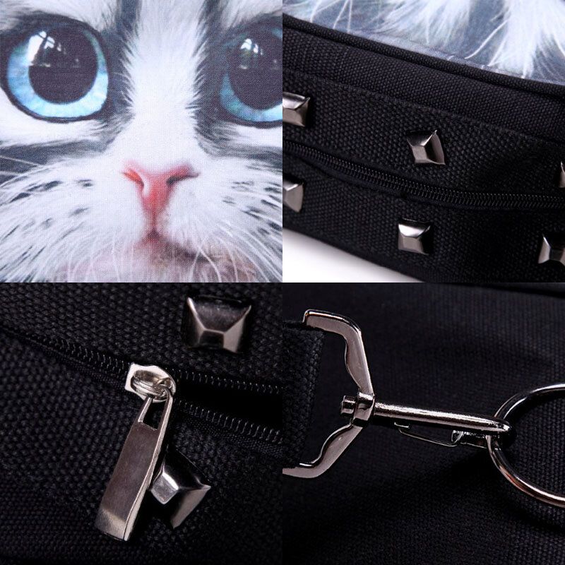 Frauen Leinwand 3d Dreidimensionale Süße Katze Tierdruck Casual Cartoon Handtasche Umhängetasche Satchel Bag