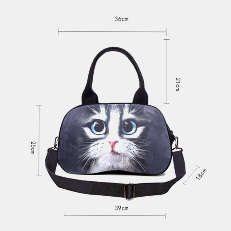 Frauen Leinwand 3d Dreidimensionale Süße Katze Tierdruck Casual Cartoon Handtasche Umhängetasche Satchel Bag