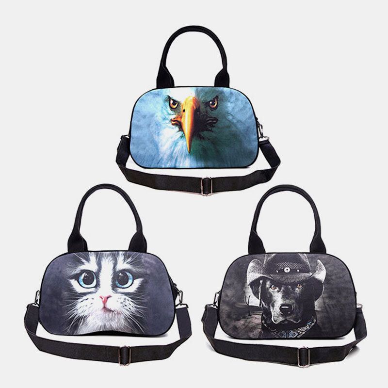 Frauen Leinwand 3d Dreidimensionale Süße Katze Tierdruck Casual Cartoon Handtasche Umhängetasche Satchel Bag