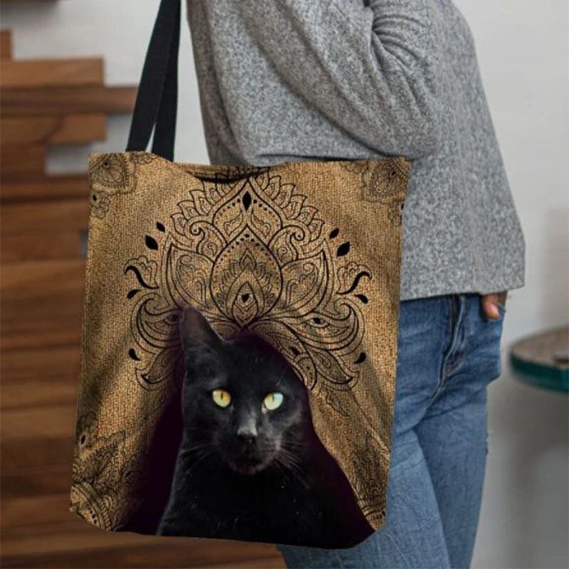 Frauen-leinwand-nette Schwarze Katzen-muster-handtaschen-umhängetasche