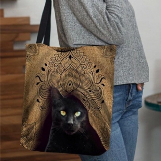 Frauen-leinwand-nette Schwarze Katzen-muster-handtaschen-umhängetasche