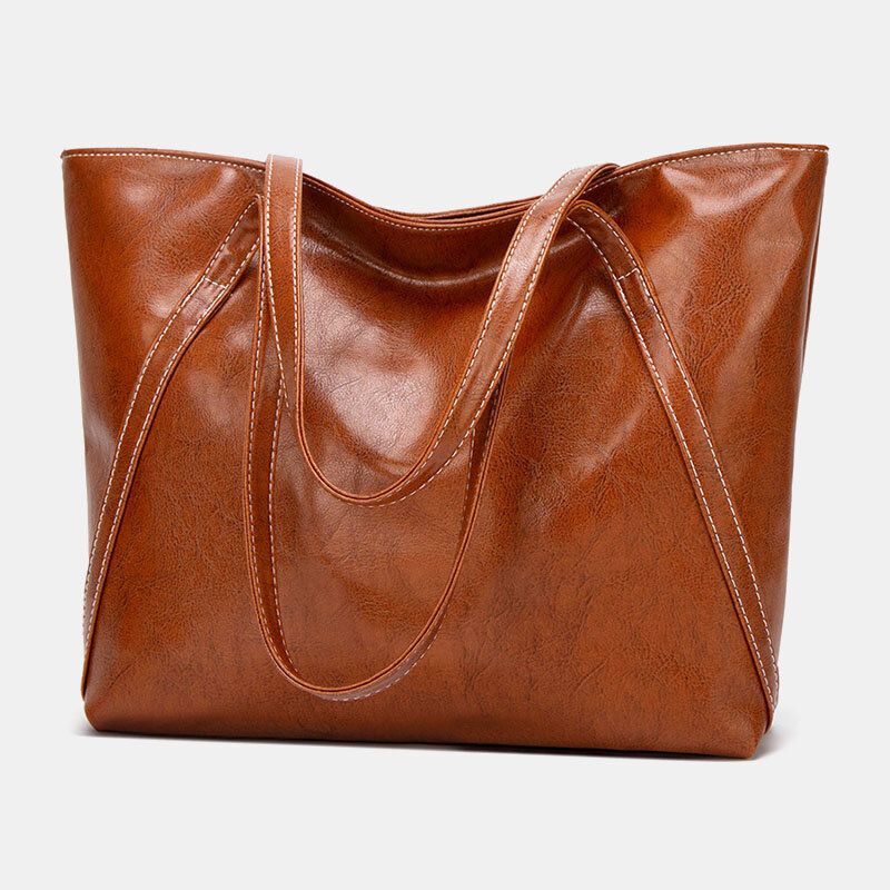 Frauen Pu-leder Frühling Vintage Große Kapazität Umhängetasche Handtasche Tote