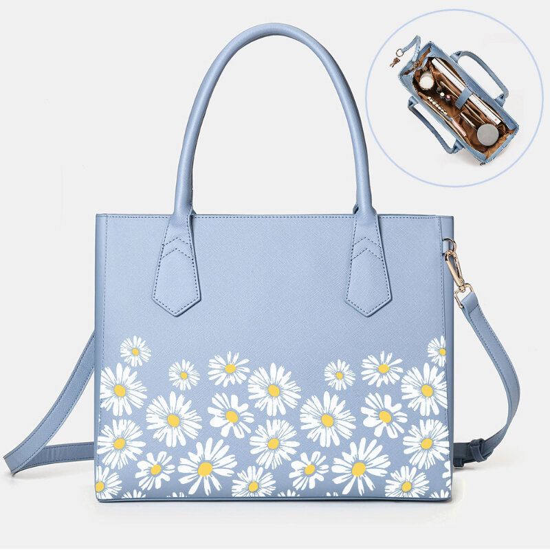 Frauen Pu-leder Gänseblümchen-multifunktions-multi-pocket-13.3-zoll-laptop-schlüsselhandtasche Umhängetasche